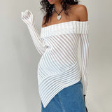Spring 2025 New French Open Shoulder Long Sleeve Design Knitting Wool Repair Outside The Dress Woman