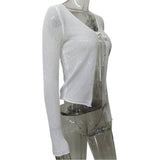 2025Ins Wind Sweater Knitted U-Neck Hollow Solid-Colored Bow Strap Wearing Long-Sleeved Women's Top