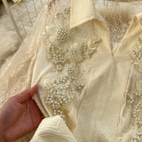 Vintage Light Luxury High-End Sense Polo Collar Dress Female Summer Mesh Embroidery Texture Design Chic Temperament Dress