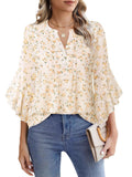 Lotus Leaf Seven-Sleeve Tops Solid Color Fashion Casual Casual V-Neck Business Shirt Chiffon Women's Clothing