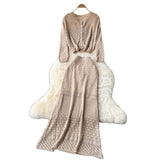 Korean Wearing A Female Gentle Windy Hooks Long-Sleeved Knitted Shirt + High-Rise Thin Half Skirt