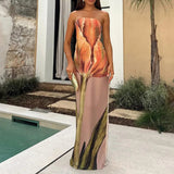 2025 Spring Dress Women's Fashion Sleeveless Shoulder Stamped Breast Sexy Detender Print Dress