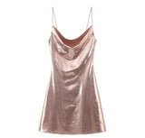 Women's Clothing 2025 Winter New Fashion Banquet Bright Metal Collar Short Sling Dress