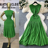 Light Luxury Famous Lady Senior Sense Sleeveless Knitted Dress Female Folds Splicing Body Of The Royal Sister Temperament Dress