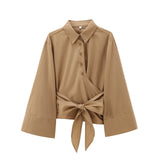 Women's Clothing 2025 Spring New Double Sturgeon Silk Repair Slim Bow Tie With Short Shirt