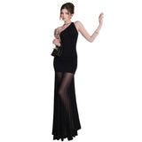 Fashion 2025 Summer New Women's High-End Feeled Sideline Collar Long Dress