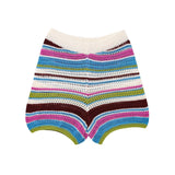 Women's 2025 New Crochet POLO Shirt Collar Striped Crochet Shorts Set