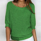 Spring New Solid Color Round Knit Shirt Women Commuting Elegant Seven-Sleeve Top Air-Conditioning Shirt