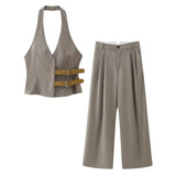 Spring 2025 New Belt With Neck Neck Vest Style Blouse + Trousers Suit