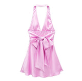 Women's Clothing 2025 Spring New Silk-Sense Texture Hanging Neck-Deck Bow Tie With Mini-Coat