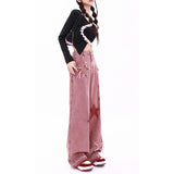Dopamine Girl Wears Embroidered Straight Jeans Female Autumn Vintage High-Waisted Star Broad-Legged Pink Pants