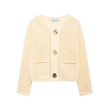 Autumn/Winter 2025 New Women's Solid-Color Casual Fashion Coarse Knit Long-Sleeved Sweater Cardigan Jacket