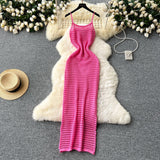 Empty Grid Sling Dress Women's Summer New Folding Coat Wearing Long Body Dressing Vest Burqa Skirt