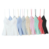 Single-Dran Buckle Swing 2025 Wide Short Female Vest Open Back Sexy Sling Skirt V-Neck Summer