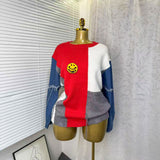 Autumn And Winter Cowboy Sleeve Splicing Bumpy Smiley Face Loose-Fitting Sweater Round Collar Knitted Bottoming Shirt Woman