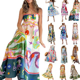 Spring 2025 Women's New Temperament Elegant High-Waist Print Slings Casual Fashion Dress