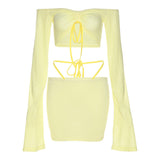 2025 Summer New Women's Pure Color Body One-Word Lead Long-Sleeved Fashion Skirt Suit Women
