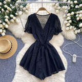 Women's Seaside Beach Pants Summer Dress New V-Neck Bubble Sleeves With Broad Legs Shorts