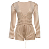 Autumn 2025 New Women's Fashion Trend Sexy Deep V-Neck Stripe Bump Color High-Rise Collared Trousers