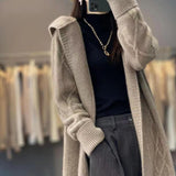 Mid- And Winter 2025 New Long Cashmeet Cardigan Women's Long Hooded Knitted Coat Over The Knee Wool Coat