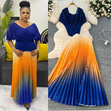 Three-House Folded Suit Women's Summer Design Feeling Shiny Short-Sleeved Top High Waist Gradient Color Bajamas Skirt