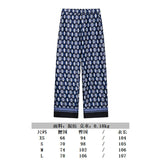Spring And Summer Print Casual Set Silk-Sense Stitling Long-Sleeved Single-D Row Loose Shirt High-Waisted Trousers Woman
