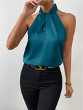 Women's Clothing 2025 Summer New Color Clove Hanging Neck Sleeveless Vest Ribbon Simulation Silk Top