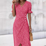 A Large Number Of New 2025 Summer Hot Sales Geometric Collage Bubble Sleeve Irregular Pendulum Dress