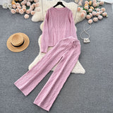 Fashion Suit Female French Gentle Wind Loose Jersey Sweater High Waist Thin Trousers Two-Set