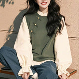 Sweater Autumn And Winter Splicing Women's Shirt Wear Design Niche Collar Loose Jaflage Shirt Fake Two