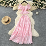 French Temperament Wears A Female Waist-Waisted Collar Bubble Sleeve Shirt High-Waisted Embroidered Half-Dressed Skirt Holiday Style Set