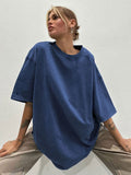 Washing Old Short-Sleeved T-Shirt 2025 Summer Relaxation Leisure Collar Water Washing Hair Short-Sleeved T-Shirt