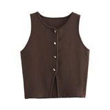Summer Women's New Fashion Pure Color Round Neck Loose Casual Flat Needle Sleeveless Short Top