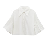 Multi-Color Short Top 2025 Spring Five-Sleeve Retro Temperament Bubble Sleeve Loose Shirt