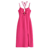 Pearl Esseeded Slinged Sling Dress 2025 Summer Sexy Show-Back High-Waist Side Open-Peking Fan Flute Skirt