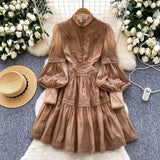 French Court Lantern Sleeve Dress Girl Spring Hook Flower Embroidery Design Famous Light Luxury Royal Sister Temperament Dress