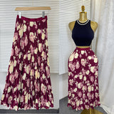 New Tight Waist High Waist Crums Sweet A-Shaped Skirt Women's Long Print 100-Fold Skirt