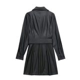 2025 New Women's Suit Jacket Autumn Solid Color Lumbar Imitation Skin Mini Dress