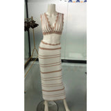 2025 Striped Bikini Knitted Vest Sling Suit Beach Bohemian Style Long Dress
