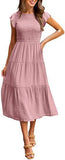 2025 Summer Hot Women's Clothing New To Take Flying Sleeves Pure Color Folding Short-Sleeved Dress Women