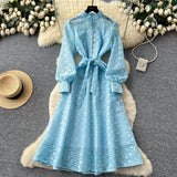 Vintage Collar Claved Open Waist Thin Sleeveless Single Buckle A Word Open Fork Denim Dress Casual Dress