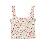 Wood Ear-Side Flower-Print Square Collar Single-D Row Buckle-Suited Short-Sling Sling Vest Wide-Folded Mini Skirt Suit Woman