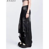 High Street Ins Do Old Tuxed Hole Jeans Women's New High-Rise Loose Thin Leg Pants