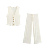 Women's Clothing 2025 Autumn New Texture Vest Top + Straight Trousers Set