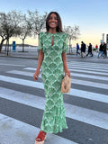 2025 Summer New Women's Temperament Commuting Print Long Dress Loose Apparent Thin Dress
