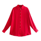 2025 New Women's Autumn Printing Multi-Color Silk Sipping Long-Sleeved Collar Loose Shirt Top