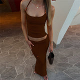 Fashion 2025 Spring And Summer New Women's Tight-Luck Neck Small Vest Sexy Hot Girl Fishtail Skirt Suit