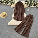 Lazy Casual Suit Women's Korean Version Of The Fashion Loose Long-Sleeved Shirt Dress High Waist Wide Leg Pants
