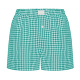 2025 Summer New Ladies Leisurely Comfortable High-Waisted Broad-Legged Retro Lattice Shorts