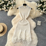 Simple Design Sleeveless Knitted Dress Women's Summer Hair-Throw Slimming Pure Hot Girl Short Skirt